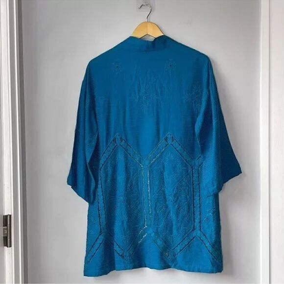 NWT Soft Surroundings Blue Nightingale Topper Open Front Eyelet Cardigan - Picture 4 of 9